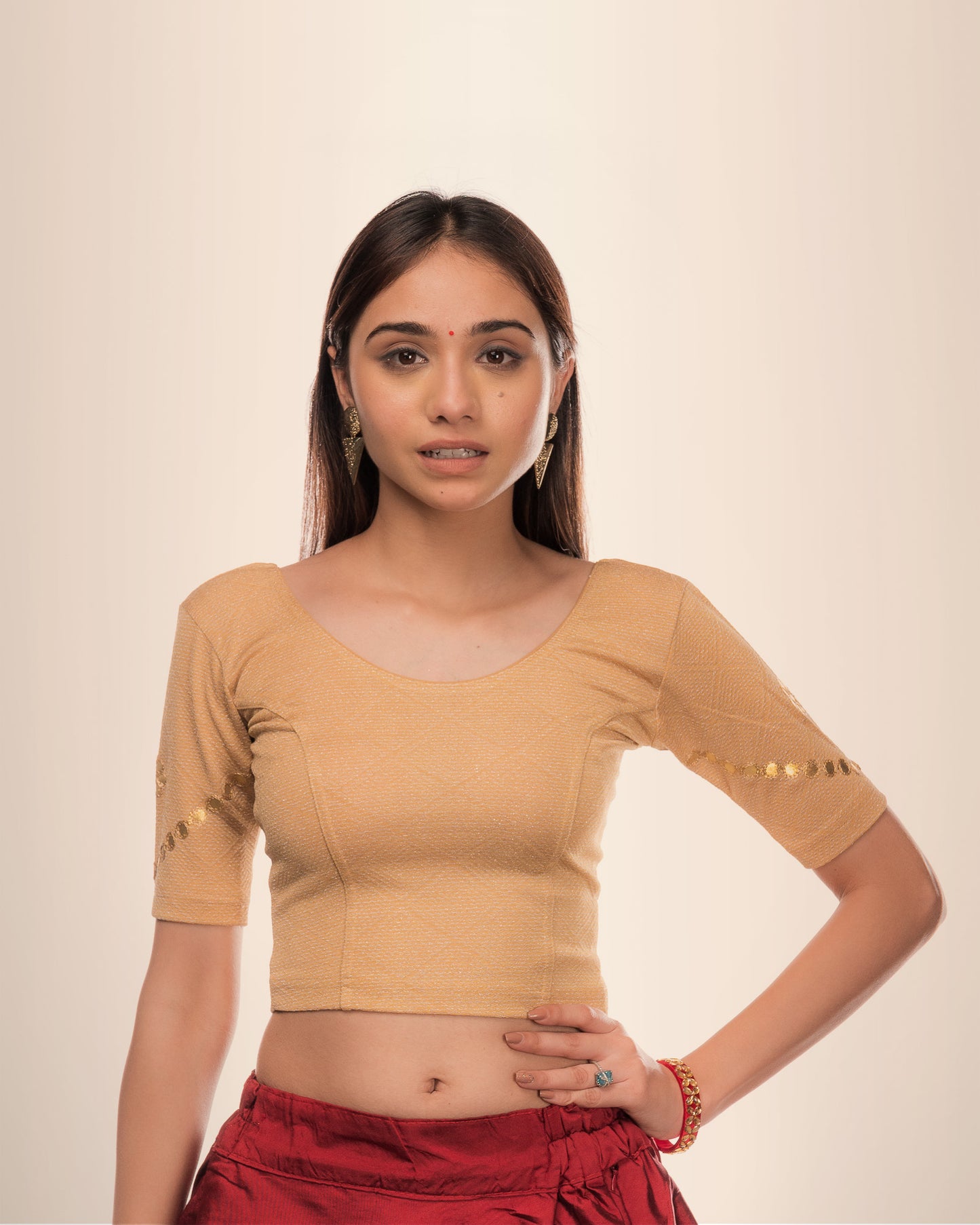 Nutan Fawn Everyday Wear Gota Embroidery Blouse with Elbow Sleeves by Advi