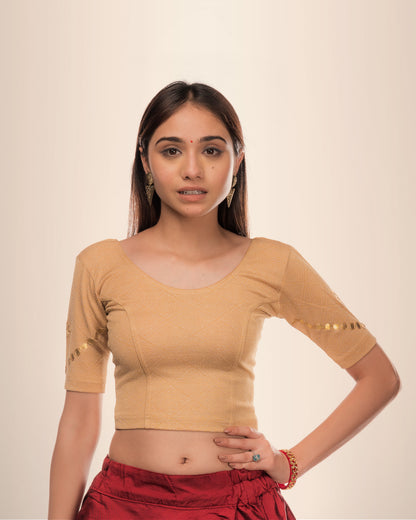 Nutan Fawn Everyday Wear Gota Embroidery Blouse with Elbow Sleeves by Advi