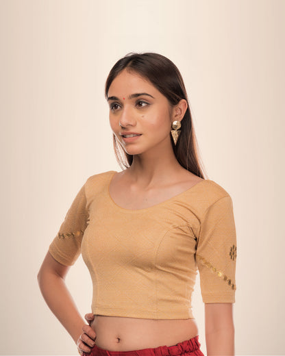 Nutan Fawn Everyday Wear Gota Embroidery Blouse with Elbow Sleeves by Advi