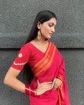 Nutan Red Gota Patti Embroidered Jacquard Blouse with Elbow Sleeves by Advi