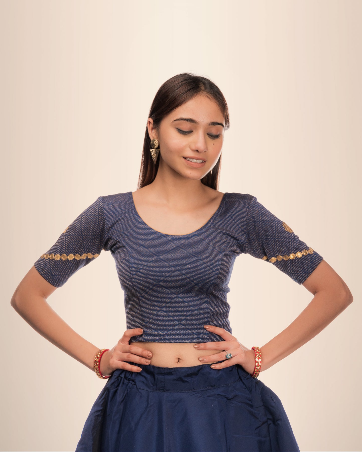 Nutan Navy Gota Patti Embellished Blouse with Stretchable Fit by Advi