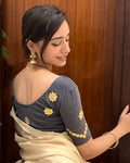 Nutan Navy Gota Patti Embellished Blouse with Stretchable Fit by Advi