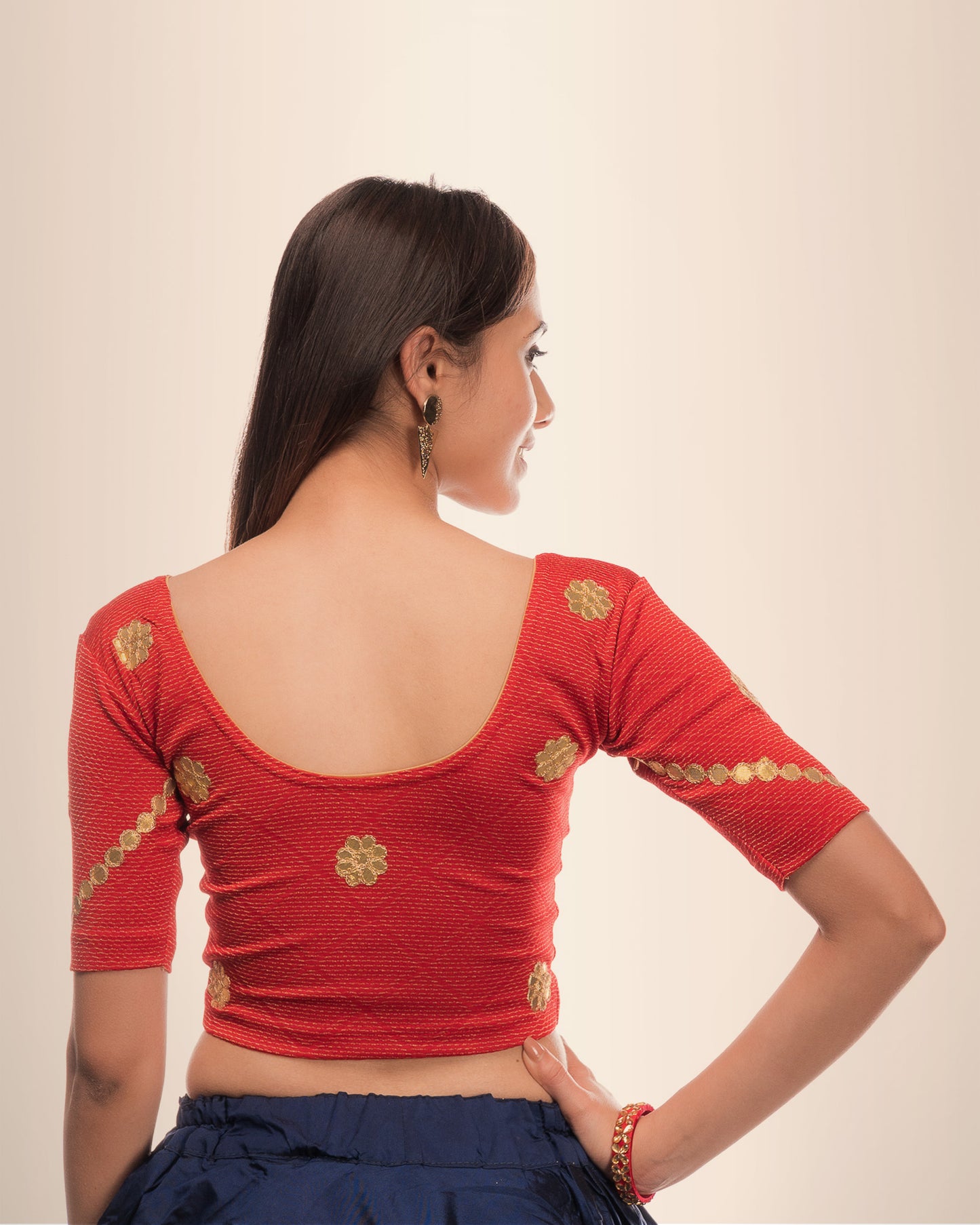 Nutan Gota Patti Embroidery Stretchable Slip On Blouse