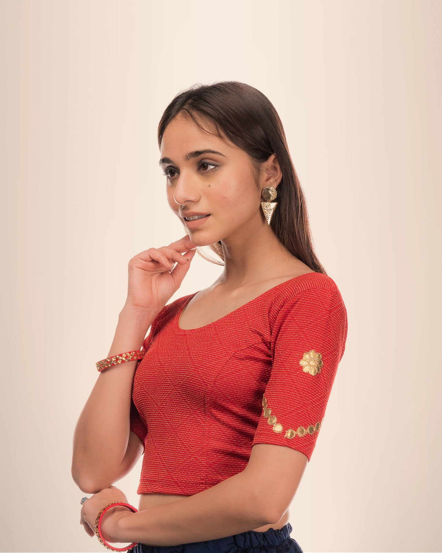 Nutan Gota Patti Embroidery Stretchable Slip On Blouse