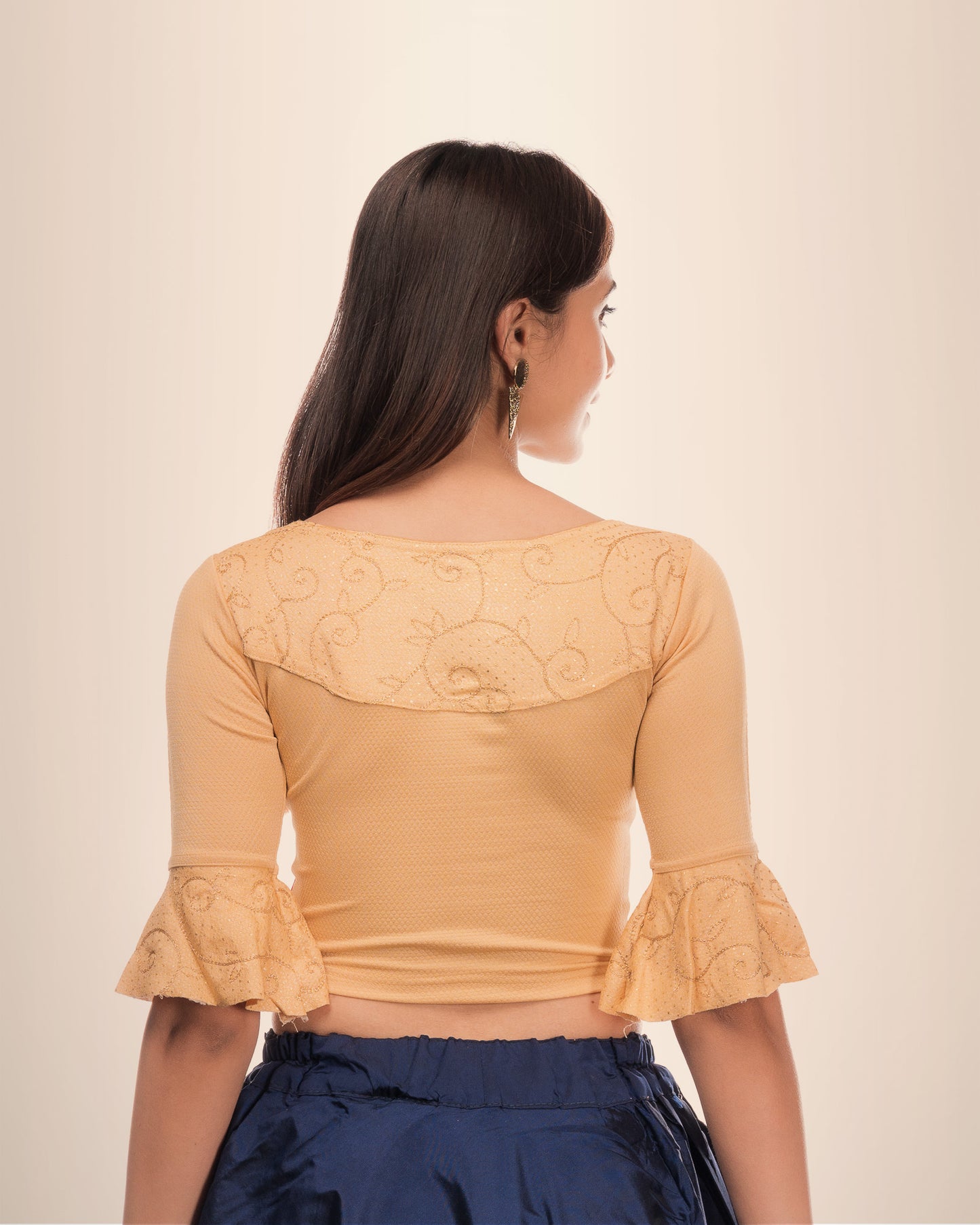 Aarya Gold Zari embroidery Boatneck Stretchable Slip On Blouse