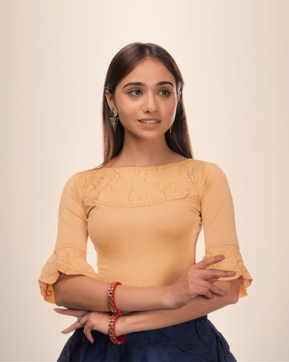 Aarya Gold Zari embroidery Boatneck Stretchable Slip On Blouse
