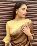 Aarya Fawn Boatneck Blouse with Zari Ruffle Embroidery Detailing by Advi