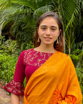 Aarya Maroon Zari Work Blouse with Embellished Yoke and Ruffles by Advi