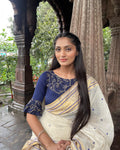Aarya Navy Embroidered Yoke Blouse with Boatneck and Ruffles by Advi