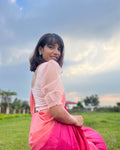 Kaanchi Rose Polyester Jacquard Blouse with Organza Sleeves by Advi