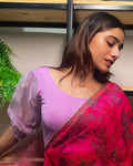 Kaanchi Lavender Gold Plated Blouse with Organza Elbow Sleeves by Advi