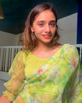 Kaanchi Green Jacquard Blouse with Organza Sleeves and Gold Foil by Advi