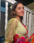 Kaanchi Yellow Gold Metallic Print Blouse with Organza Sleeves by Advi