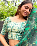 Rasiya Green Blouse with Gold Dori Back and Velvet Gold Print by Advi