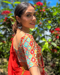 Rasiya Mint Velvet Blouse with Gold Print and Dori Tie-Up Back by Advi