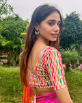 Rasiya Multi Gold Print Velvet Blouse with Dori Tie-Up Back by Advi