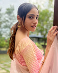 Rasiya Pink Velvet Blouse with Gold Plating and Dori Tie-Up Back by Advi