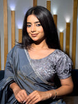 Mithila Metallic Dark Gray Puff Sleeve Stretchable Saree Blouse Advi