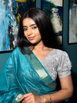 Mithila Metallic Silver Puff Sleeve Stretchable Saree Blouse Advi