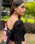 Gulshan Black Velvet Blouse with Organza Bows and Potli Back by Advi