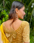 Gulshan Gold Soft Velvet Blouse with Voluminous Organza Bows Back by Advi