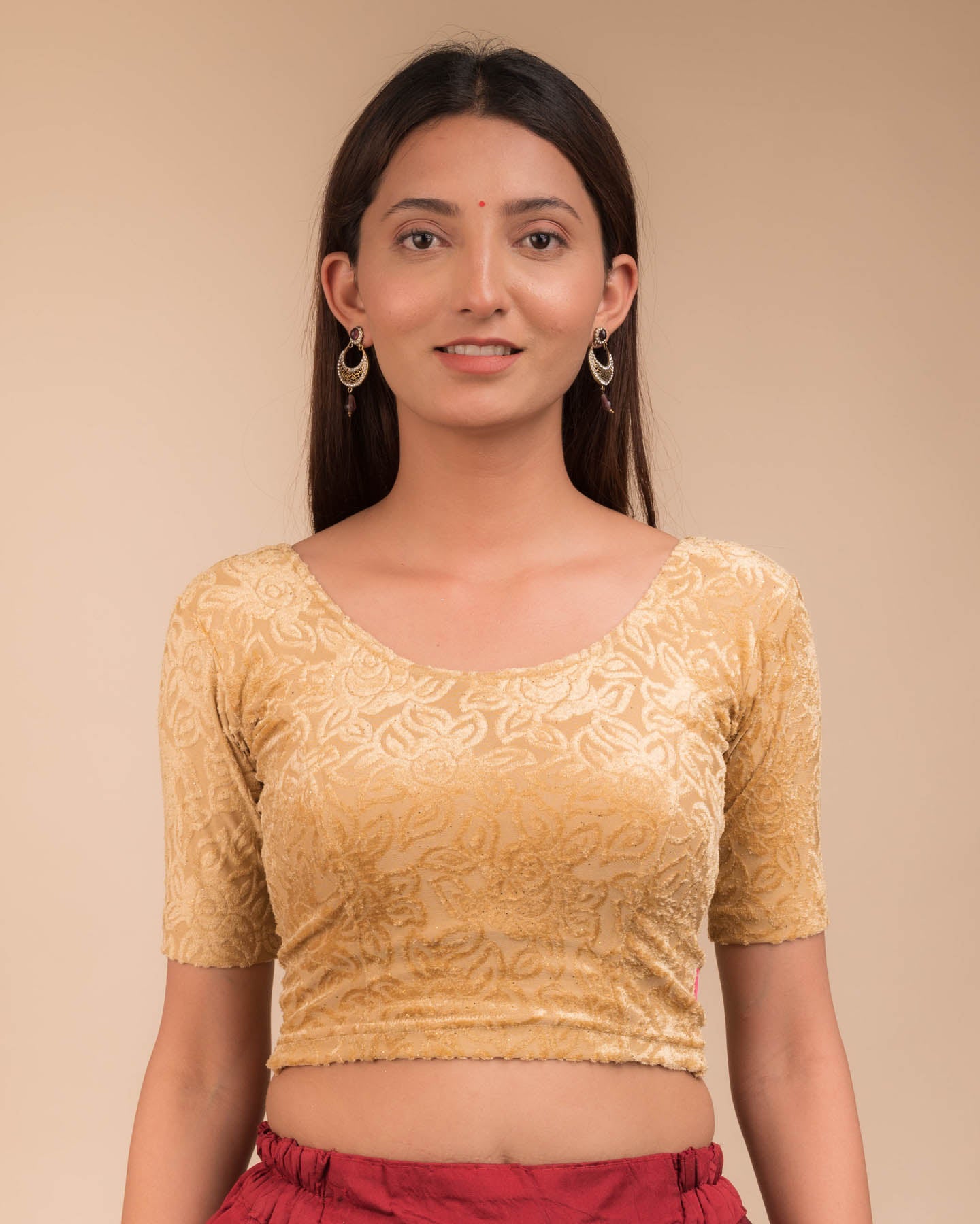 Gulshan Gold Soft Velvet Blouse with Voluminous Organza Bows Back by Advi