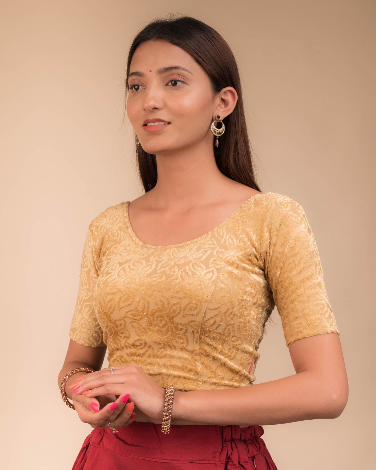 Gulshan Gold Soft Velvet Blouse with Voluminous Organza Bows Back by Advi
