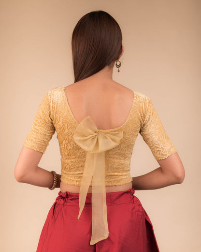 Gulshan Gold Soft Velvet Blouse with Voluminous Organza Bows Back by Advi