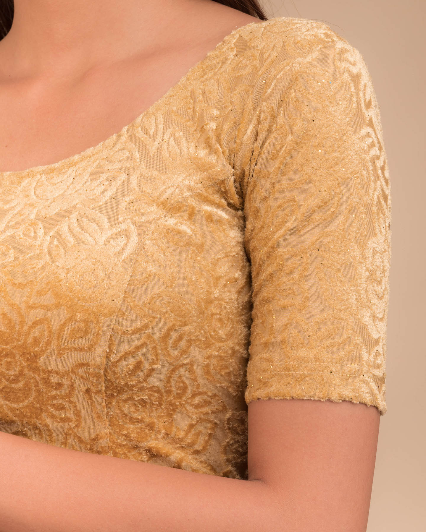 Gulshan Gold Soft Velvet Blouse with Voluminous Organza Bows Back by Advi