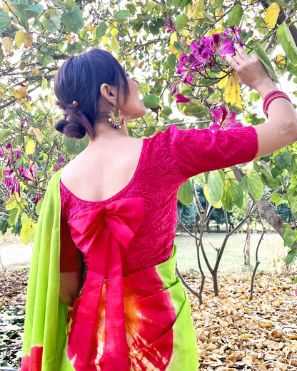 Gulshan Rani Velvet Blouse with Organza Bow Detailing and Potli Back by Advi