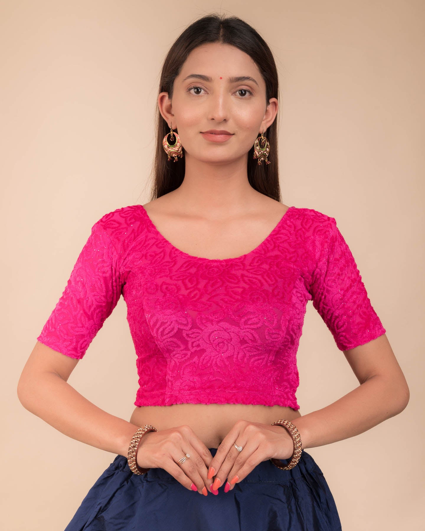 Gulshan Rani Velvet Blouse with Organza Bow Detailing and Potli Back by Advi