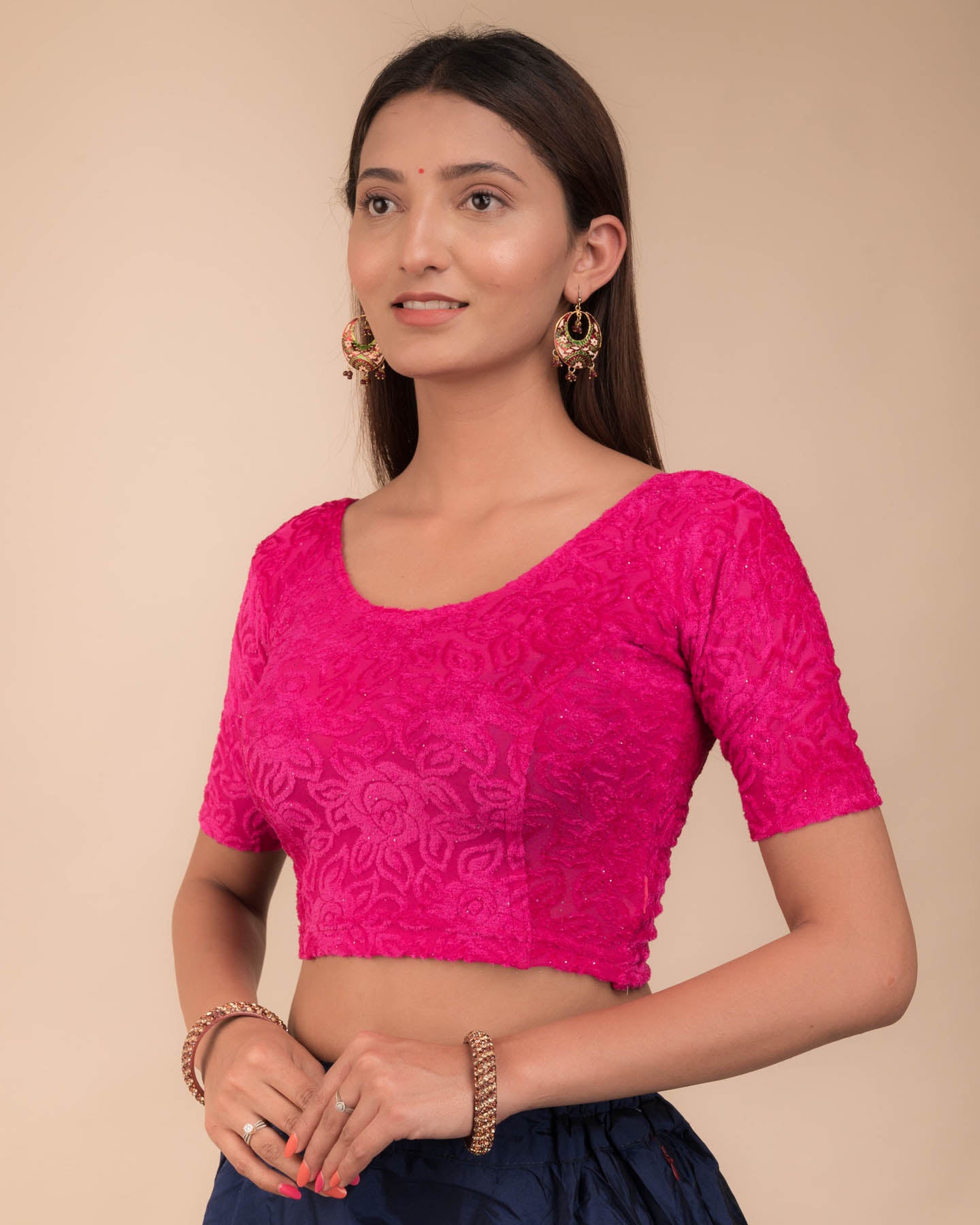Gulshan Rani Velvet Blouse with Organza Bow Detailing and Potli Back by Advi