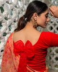 Gulshan Red Embellished Velvet Blouse with Organza Potli Bows by Advi