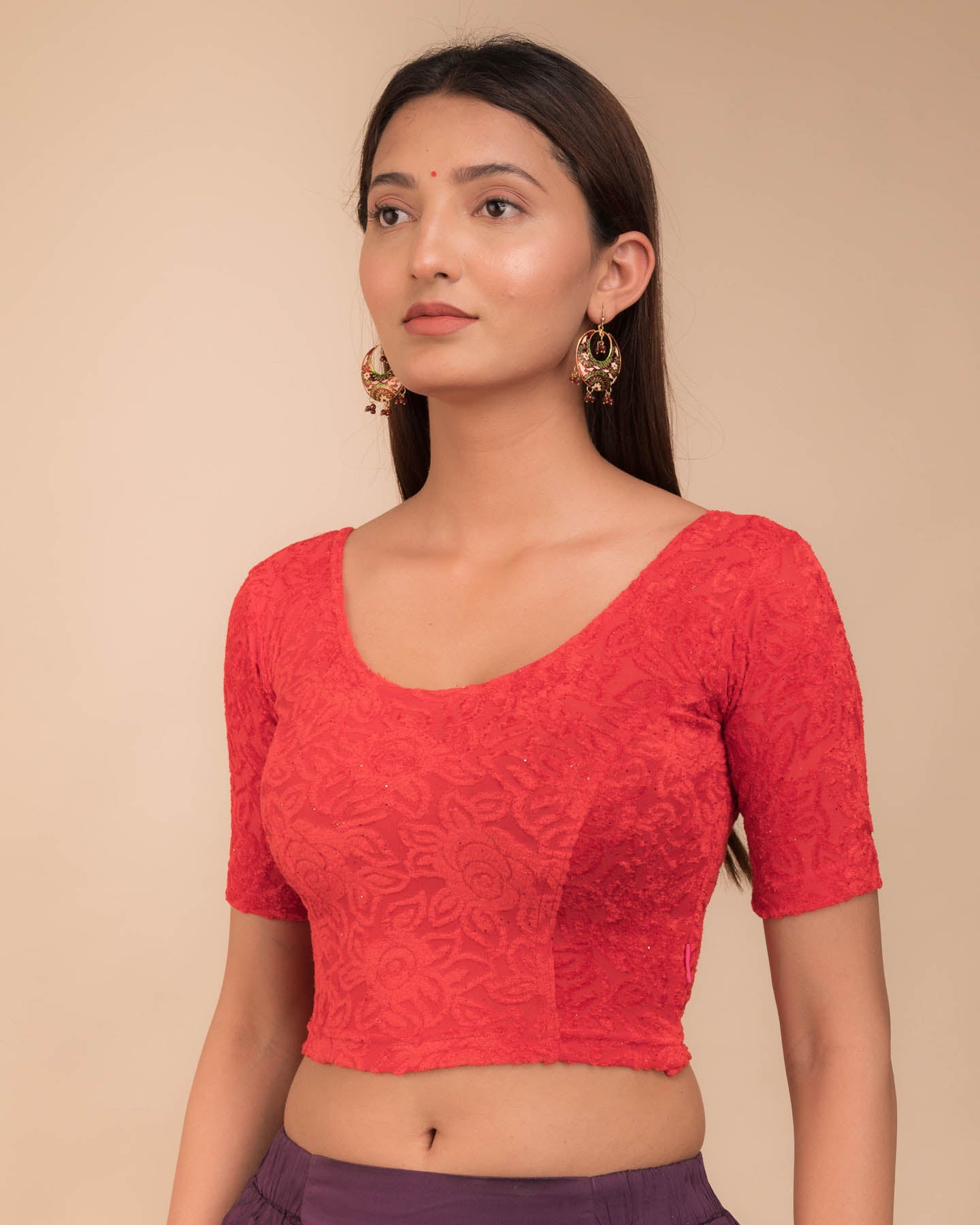 Gulshan Red Embellished Velvet Blouse with Organza Potli Bows by Advi