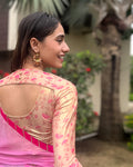 Tijori Digital Pink Print Shimmer Stretchable Slip on Blouse