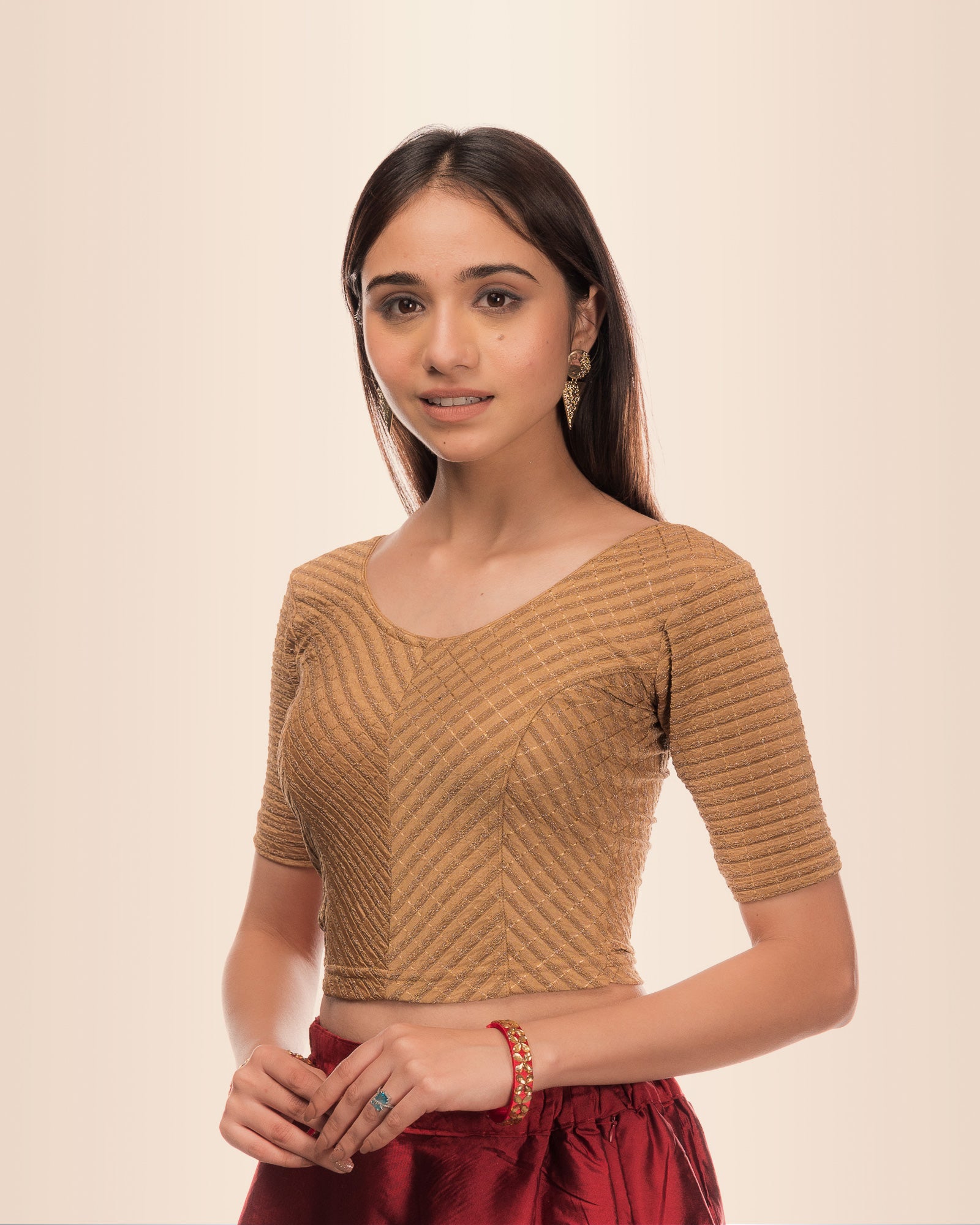 Side angle highlighting the sleeve length and overall silhouette