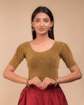 Mukut Bright Gold Metallic Pleated Lurex Blouse with Puff Sleeves by Advi