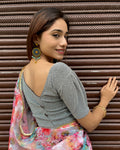 Mukut Silver Metallic Lurex Blouse with Pleats and Puff Sleeves by Advi