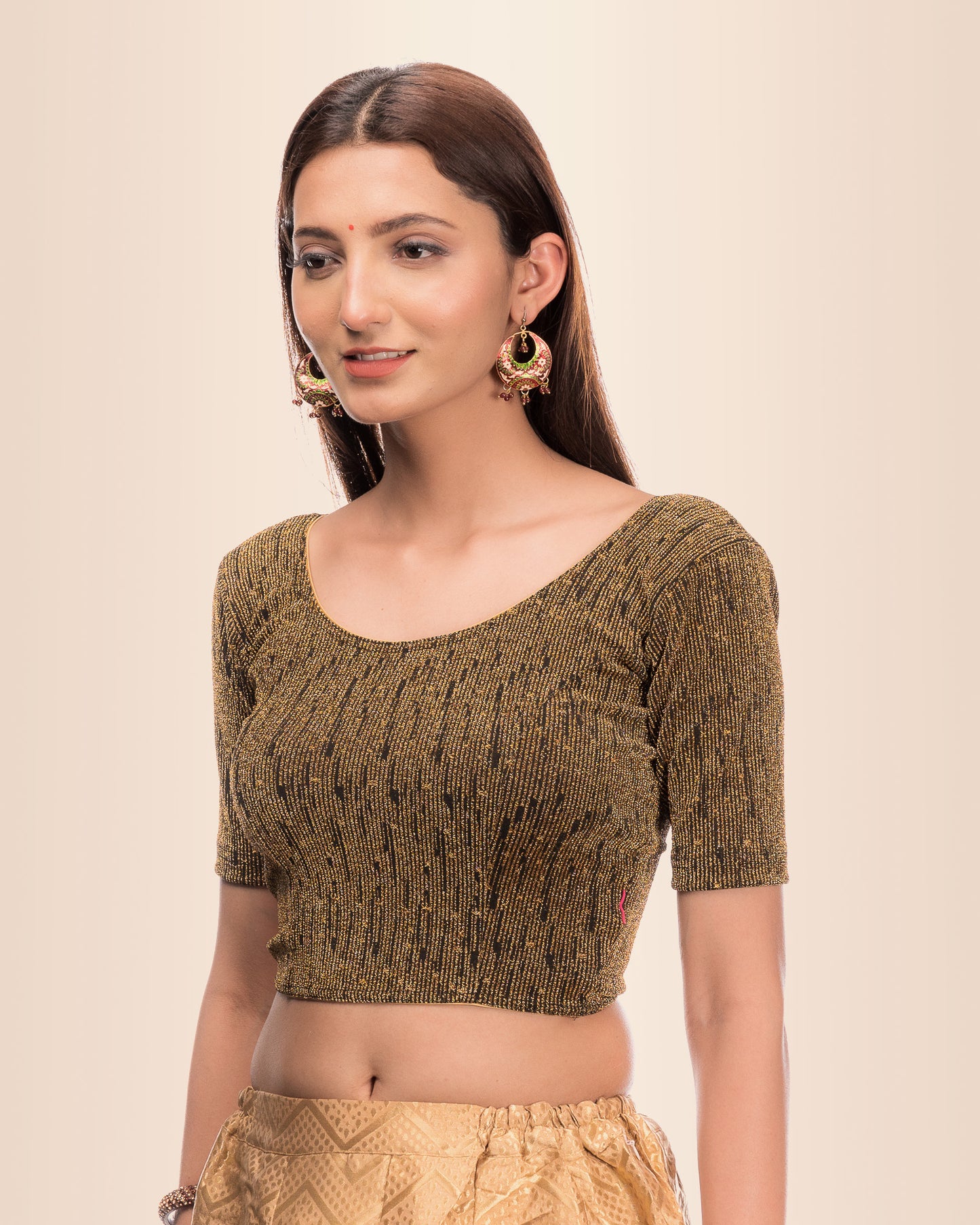 Side profile highlighting the sleeve length and silhouette