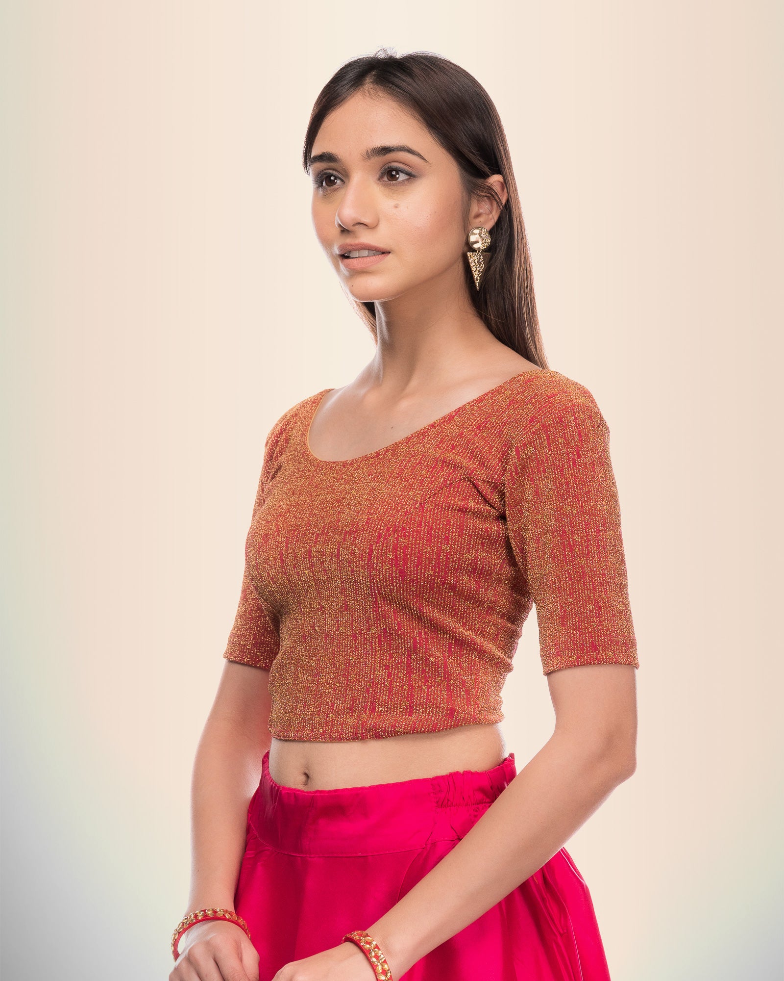 Side profile highlighting the sleeve length and silhouette