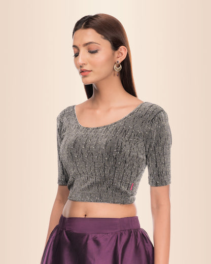 Side profile highlighting the sleeve length and silhouette