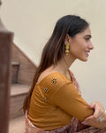 Sweety Gold Sweetheart Blouse with Pearl & Sequin Embellishment | Readymade Choli