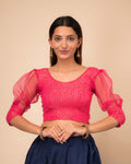 Simi Rani Gold Checks Organza Blouse with Long Sleeves and Cuffs by Advi