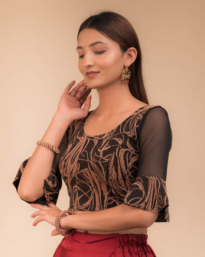Side view highlighting the fit silhouette and sleeve length