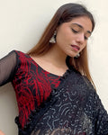 Takshila Red Jacquard Blouse with Zari Flower Appliqué and Organza Sleeves by Advi