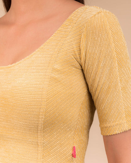 Close-up of the velvet fabric detailing the striped texture.
