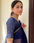 Raas Gold Foil Royal Navy Metallic Print | Festive Stretchable Blouse