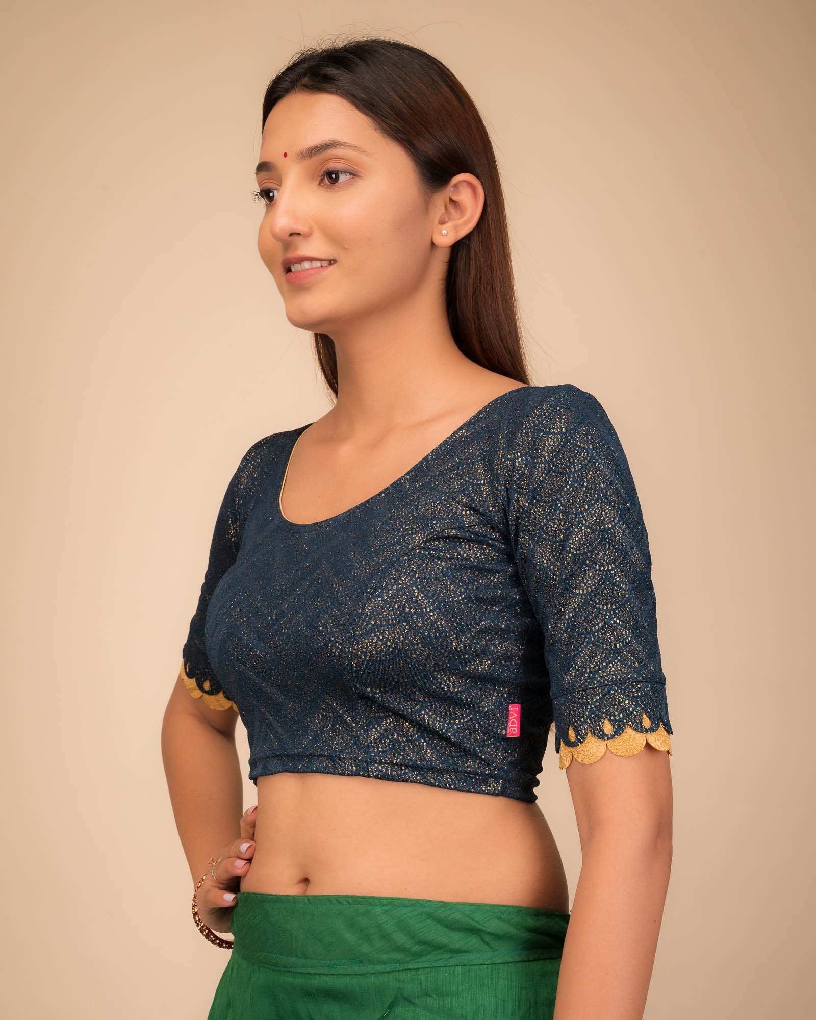 Side profile showcasing the sleeve structure and fit.
