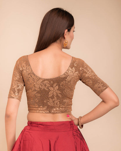 Rear view showcasing the metallic embossed pattern on the fabric.