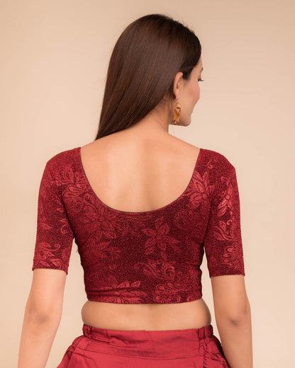 Rear view showcasing the metallic embossed pattern on the fabric.